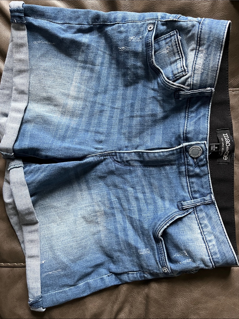 Rolled Hem Distressed Blue Denim Shorts